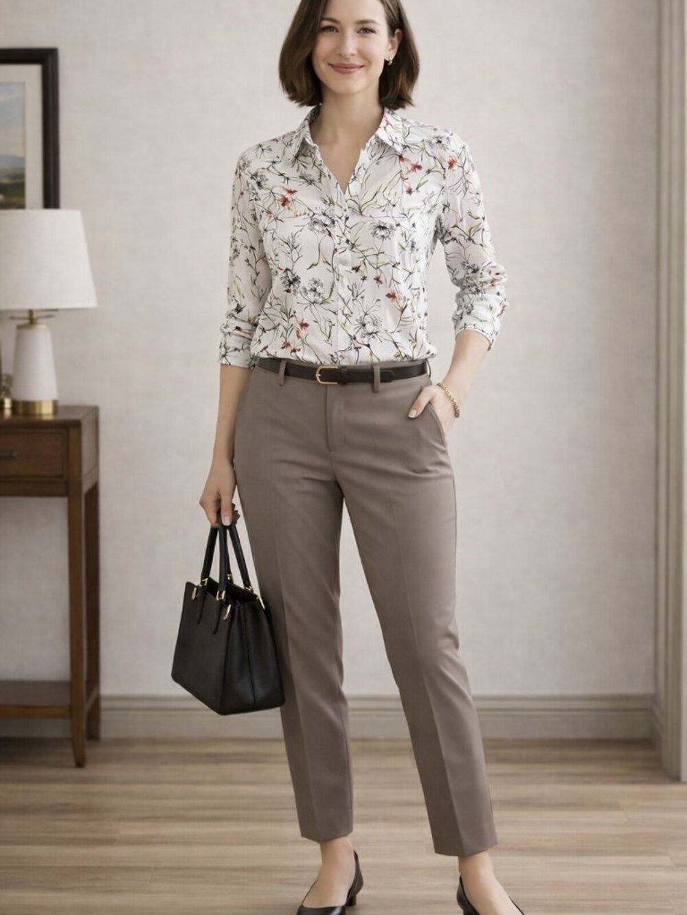 Nanette Lepore Off White Floral Button Up  Long Sleeve Blouse Top  Size  Small